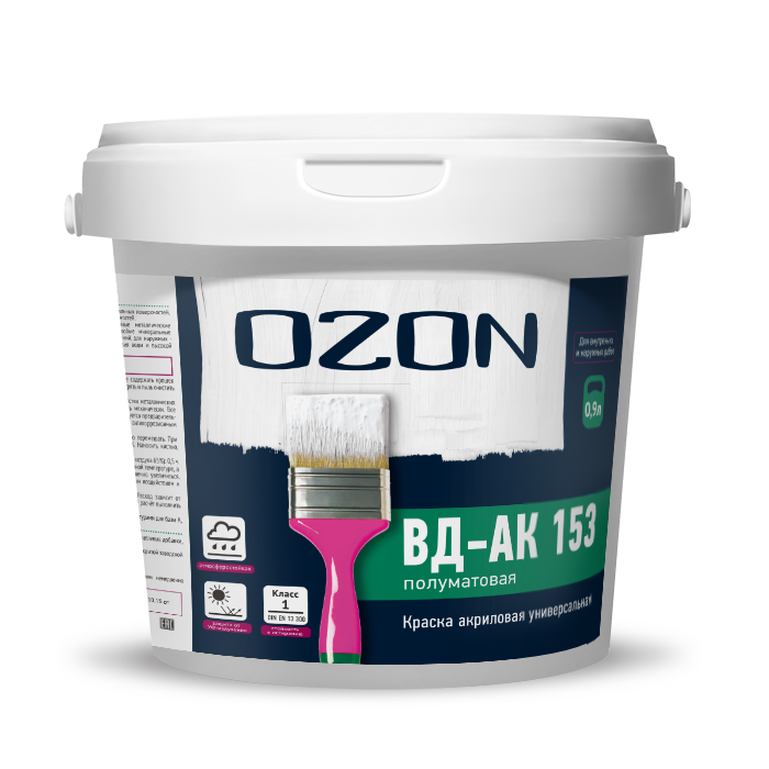 Краска универсальная OZON ВД-АК-153СМ-1,1 С (бесцветная)  морозостойкая